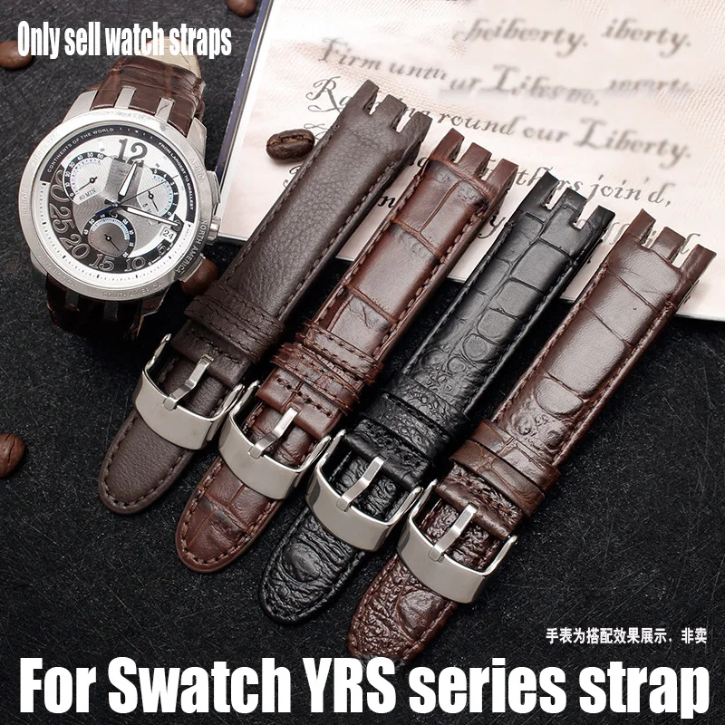 

21mm Genuine leather Watch band Waterproof leather Watch strap For Swatch YRS403 401 402G 412 418 406G Men Curved notch Bracelet