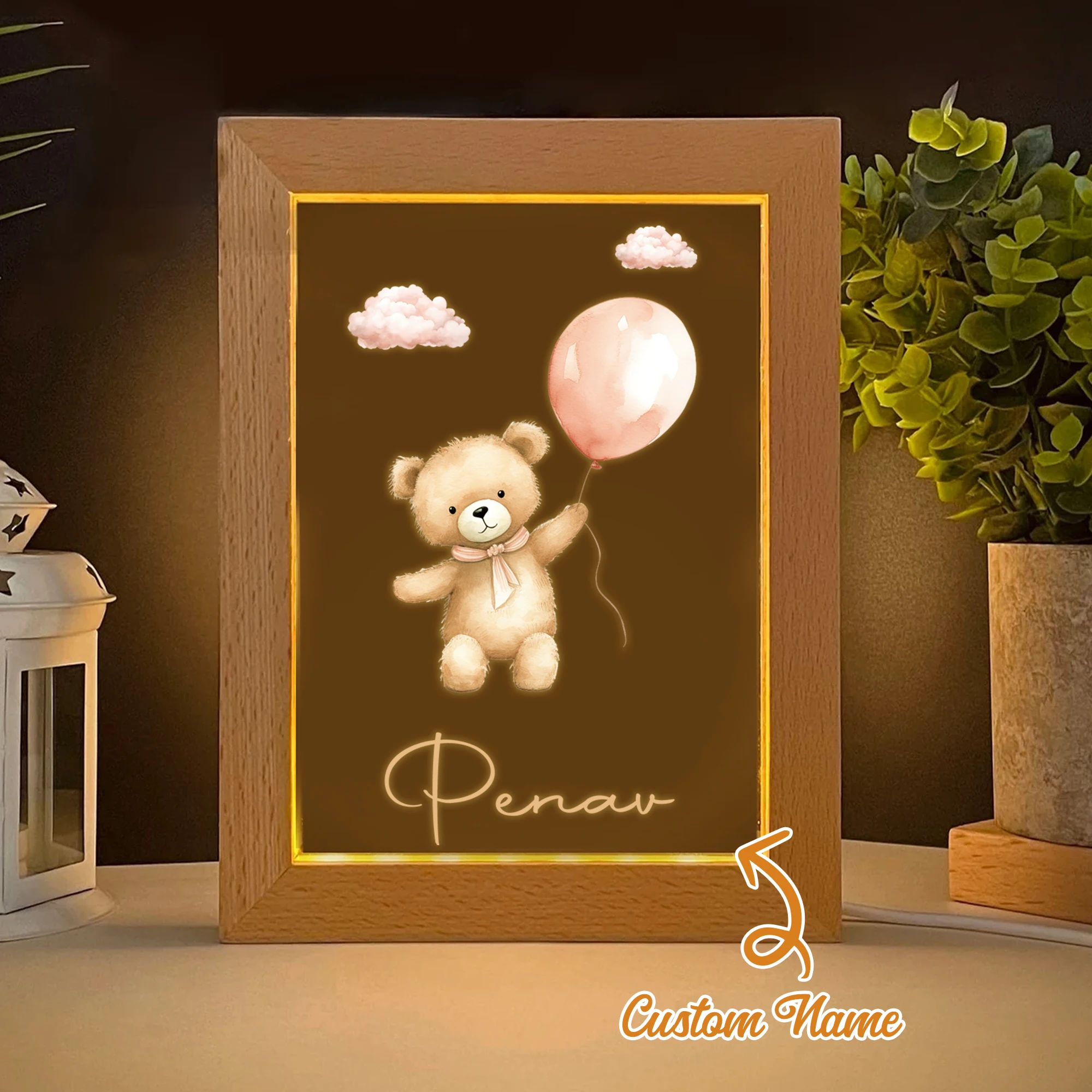 

Pink Balloon Bear LED Night View Photo Frame Personalized Gift Family Living Room Bedroom Dining Room Home Decor