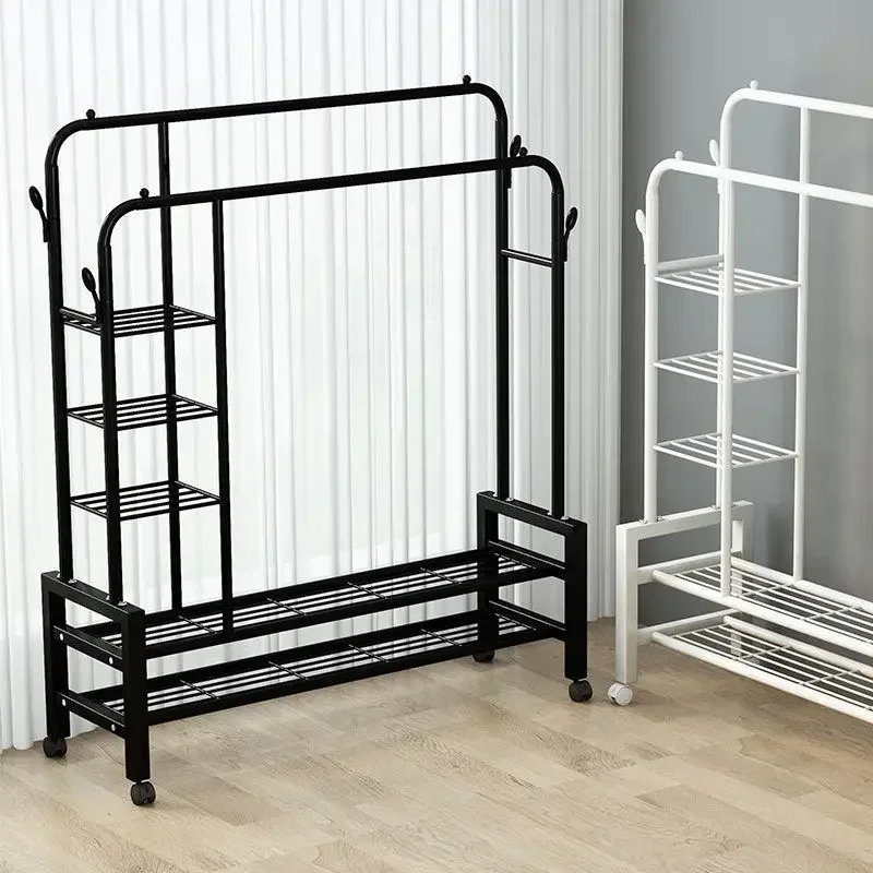 Shelfs Black Clothes Hanger Stand Rack Metal Bedroom Rail Modern Clothes Rack Shoe Storage Minimalist Perchero Home Furniture