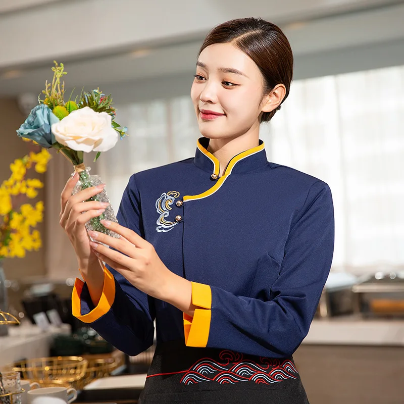 鍋レストランウェイター作業服トップケータリング茶室ホテルレストラン食品配達スタッフ秋冬長袖 Wor