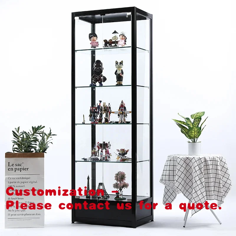 

Customize.Modern Stainless Steel Tempered Glass Wine Furniture Glass Cabinet With Storage Showcases Glass Display With LED Light