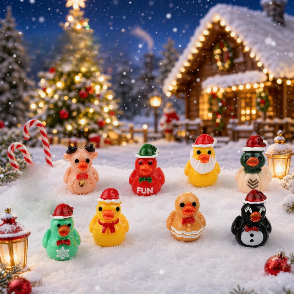 100pcs Kawaii Cartoon Christmas Duckling 3D Cute Animal Doll Christmas Landscaping DIY Decoration Desktop Ornament