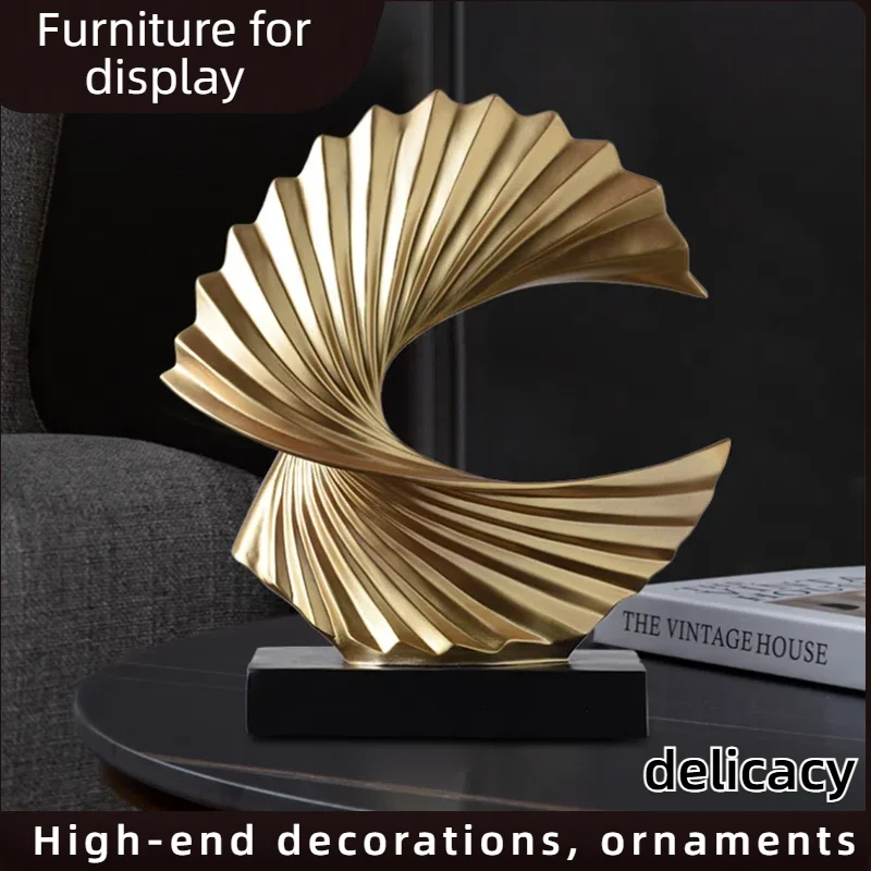 

Modern Abstract Sculpture Art Deco Decor, Gold Ocean Wave Sculpture Large Home Decor Accents, Gold Statue for Men Office House M