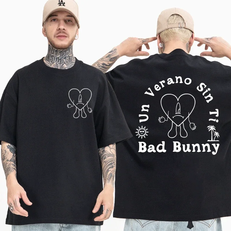 

Summer men's music album T-shirt Bad Bunny pattern printed streetwear 100% pure cotton short-sleeved T-shirt