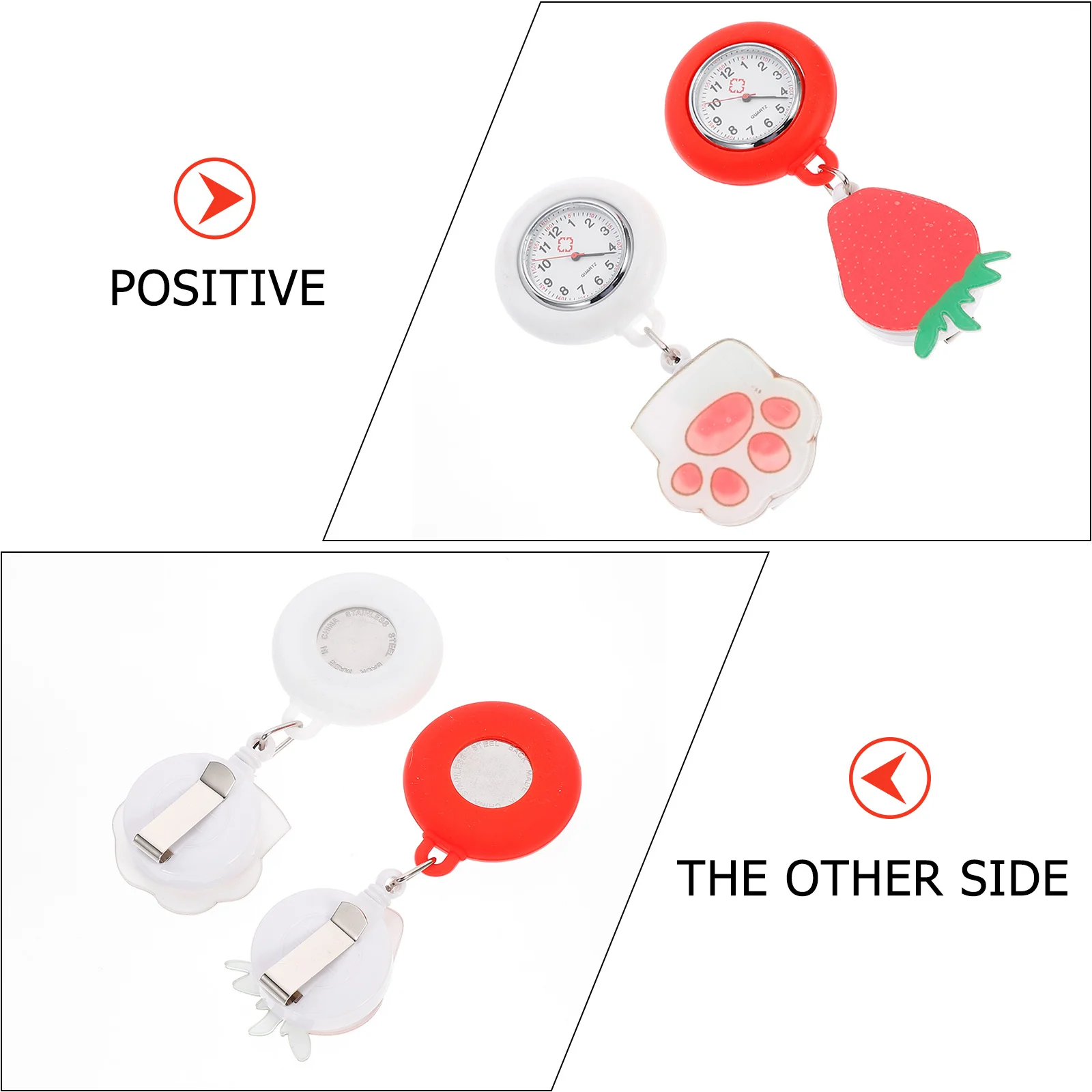 

2pcs Nurse Pocket Watch Strawberry Pattern Silicone Clip-On Design Nursing Fob Watch For Women Men Doctors Paramedics