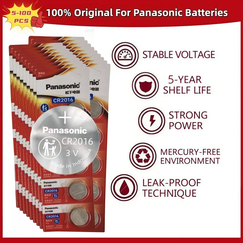

5-100PCS Panasonic CR2016 3V Lithium Button Battery BR2016 DL2016 For Car Remote Watch Motherboard Scale Coin Cell Batteries