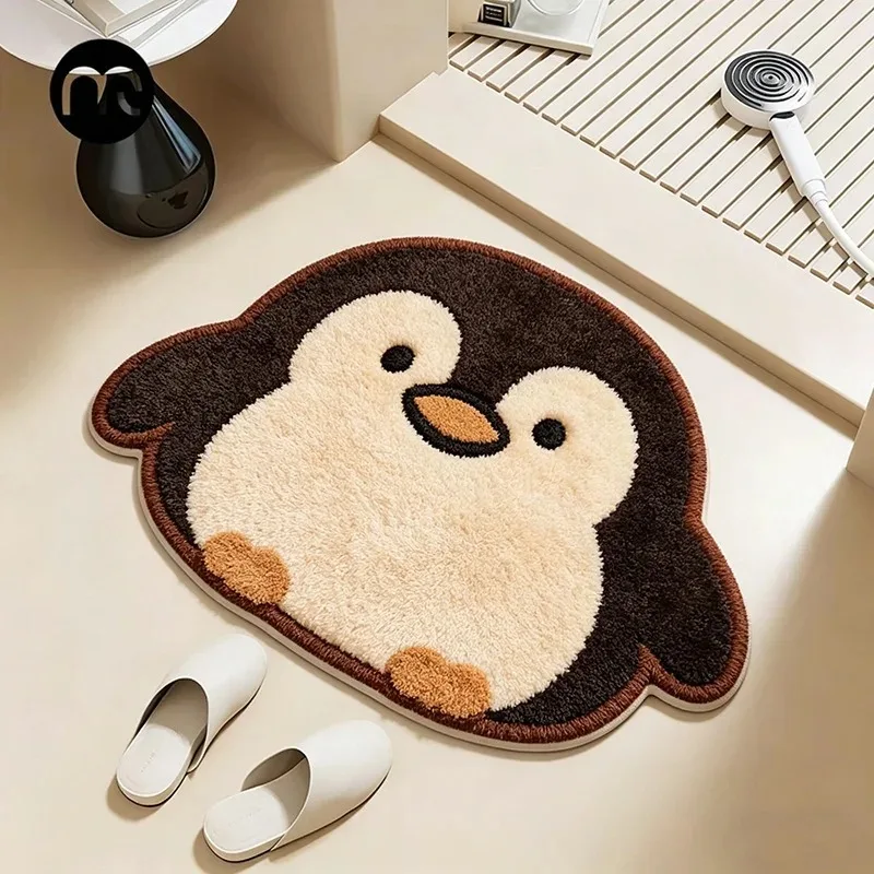 VIKAMA Cartoon Animal Fuzzy Bath Rug, Water Absorbing Anti-Slip Entrance Mat, Children's Bedroom Decorative Item
