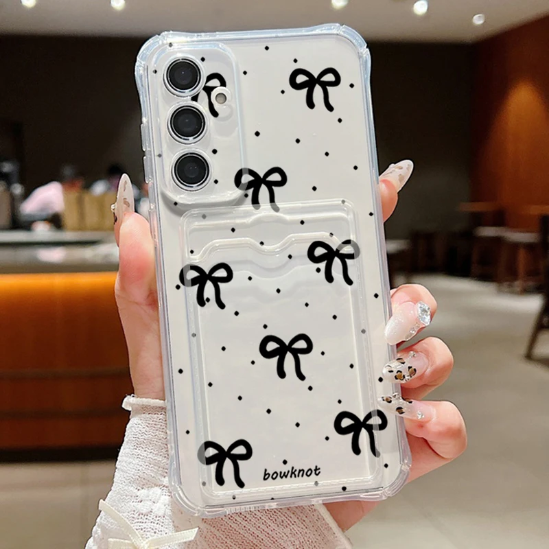 Schwarze Schleife Transparente Kartenhülle Brieftasche für Samsung Galaxy A57 A37 A17 A56 A16 A26 A55 A15 5G S25 FE S26 S25 S23 Ultra Handyhülle