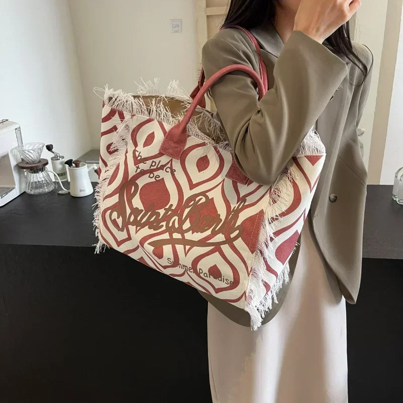 Bolso de mano informal para mujer, bolsa de hombro de gran capacidad con letras simples, novedad de 2024