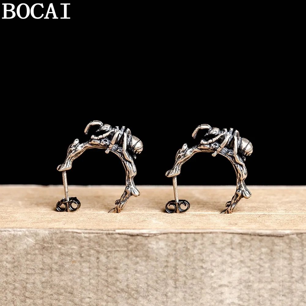 

BOCAI S925 Sterling Silver Retro Personality Ants On Trees Earrings