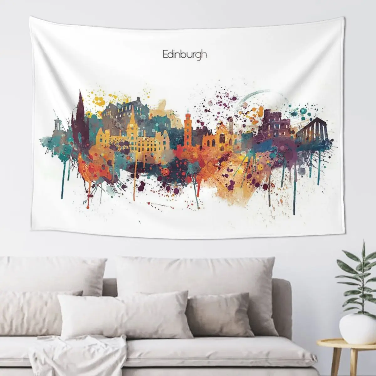 Edinburgh Watercolour Skyline Tapestry Funny Wall Hanging Aesthetic Home Decor Tapestries for Living Room Bedroom Dorm Room