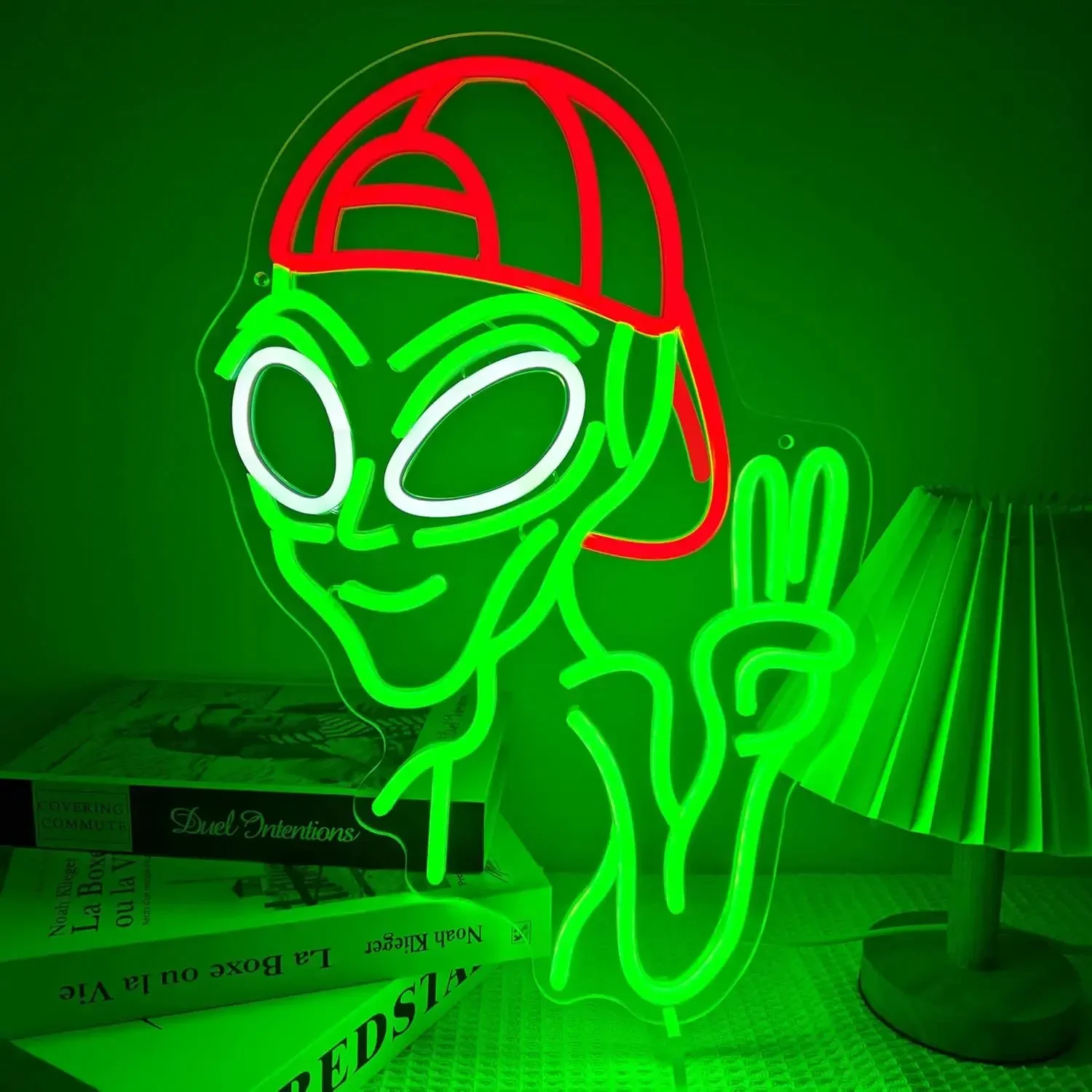Alien Vibes Neon Sign Green Red Cap LED Wall Art USB Powered Acrylic Glow Lamp Bedroom Bar Party Home Decoration Hanging Light