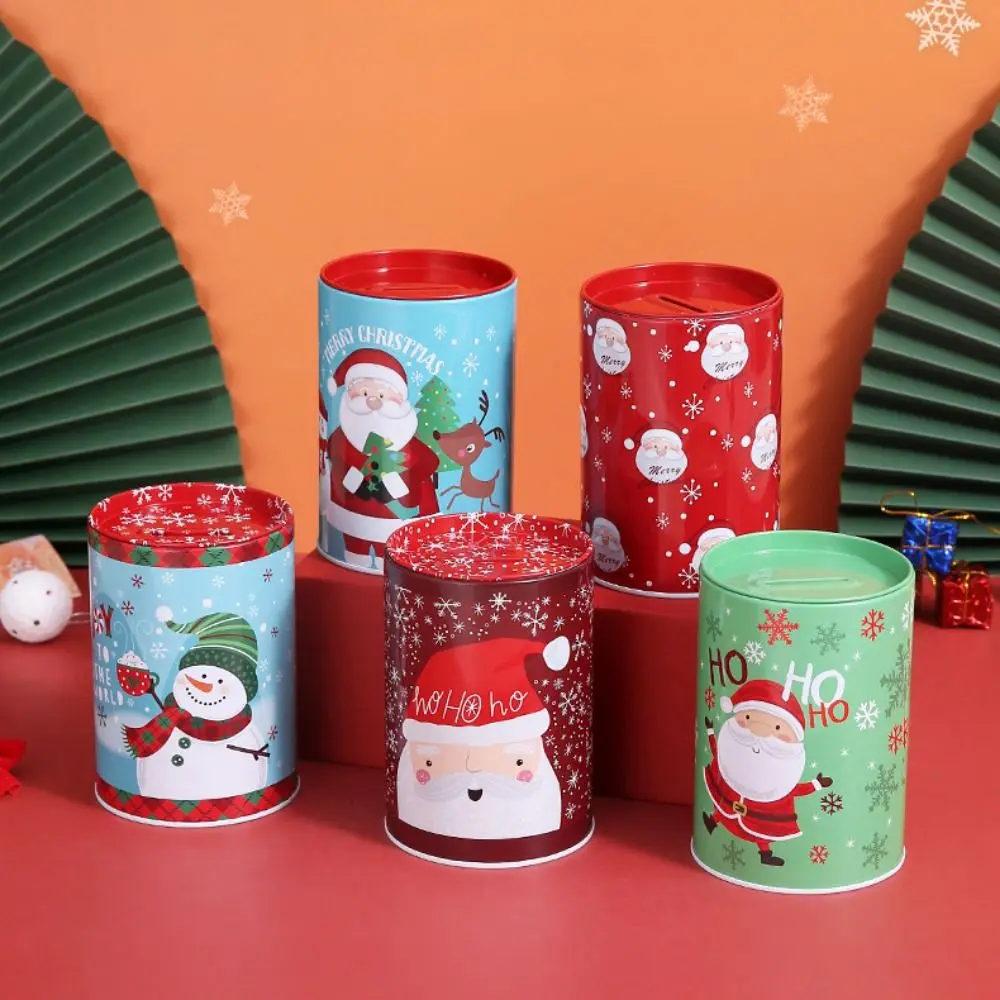 

Cartoon Christmas Savings Tank Snowman Random Pattern Xmas Tinplate Box Santa Claus Coin Box Coin Bank New Year