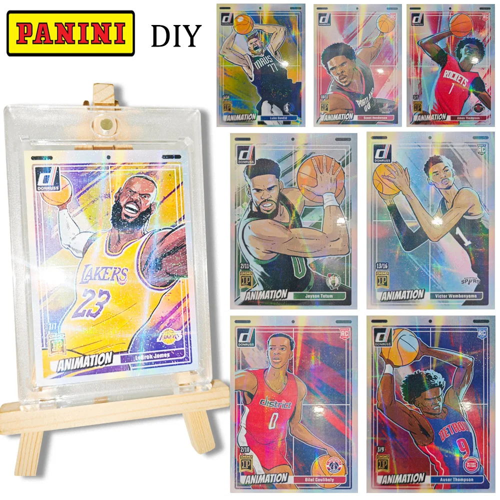 Звездная карта Panini DIY Wembanyama Thompson Doncic James, преломляющий крест, лазерная цветная блестящая текстура, коллекционная карта, праздничные подарки