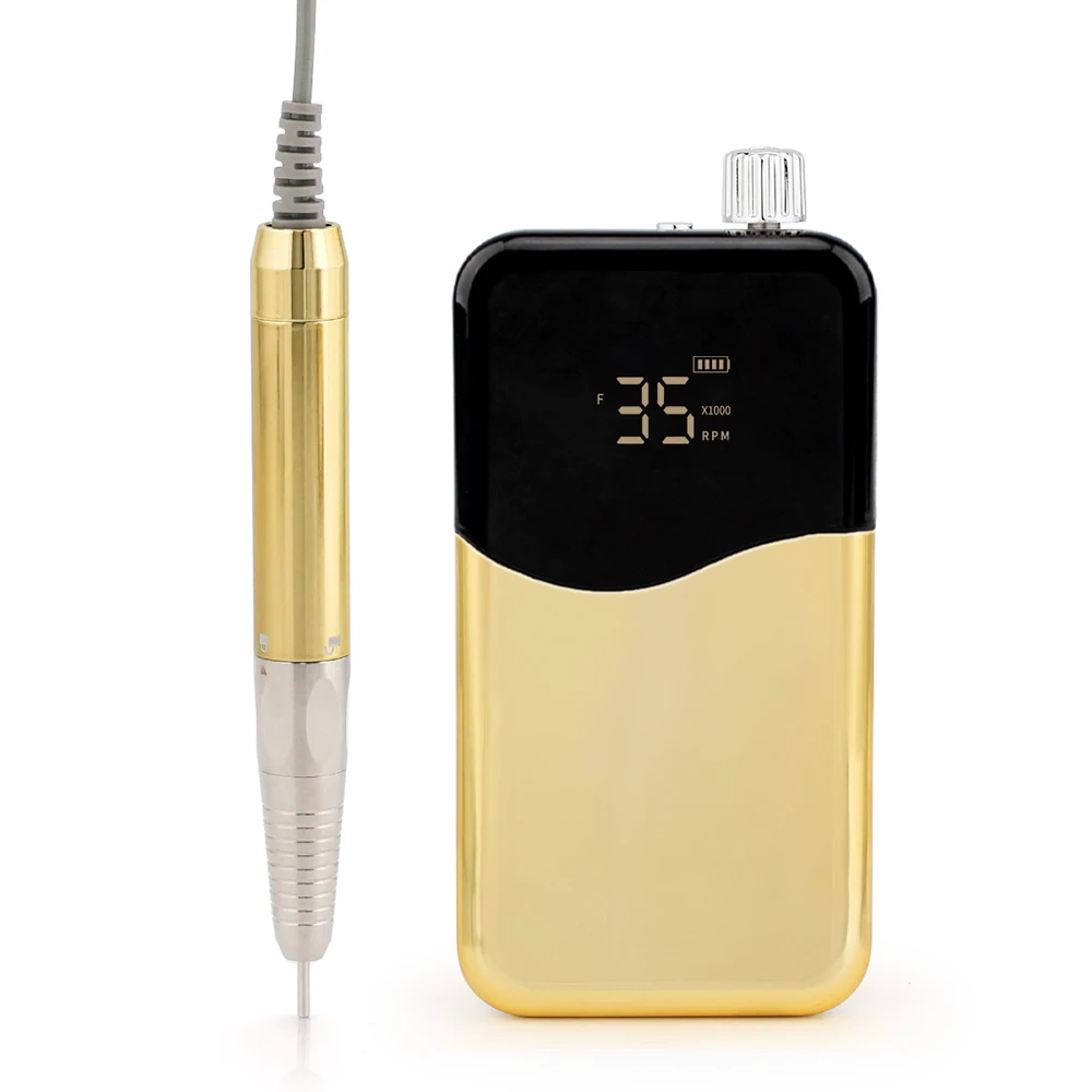 Shiny Gold Brushless 85w Slim Handpiece 35000rpm Portable Desktop Cordless Nail Drill Polisher Manicure Rechargeable