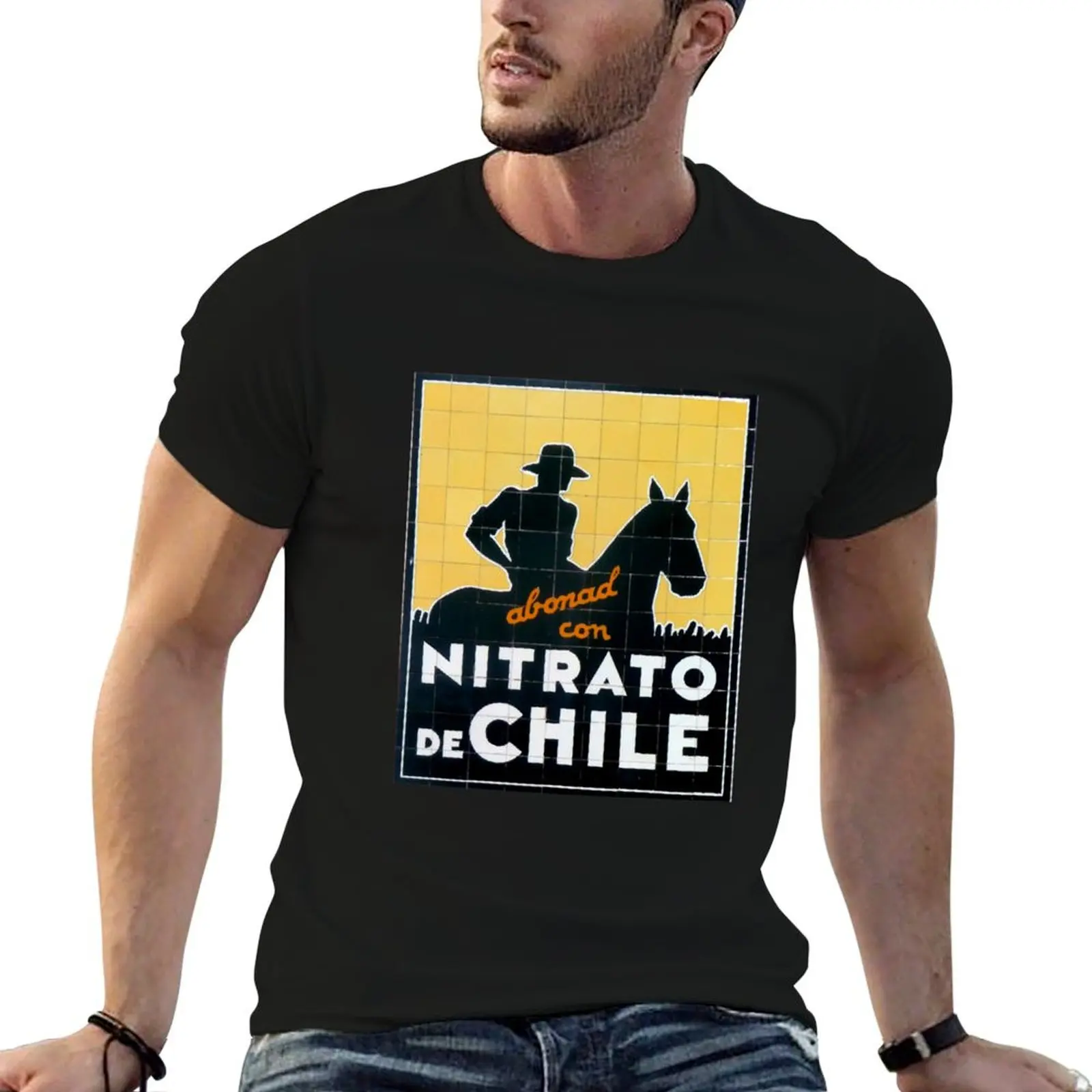 Camiseta masculina de algodão com estampa de logotipo espanhol da cidade antiga de Nitrato de Chile, camisetas engraçadas de algodão para homem, pacote de camisetas brancas.
