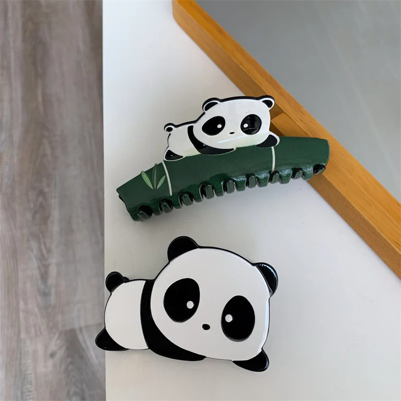 Creative Acetate Black White Panda Shape Printed Shark Hair Clip For Women Personality Animal Ponytail Hair Accessories Tool