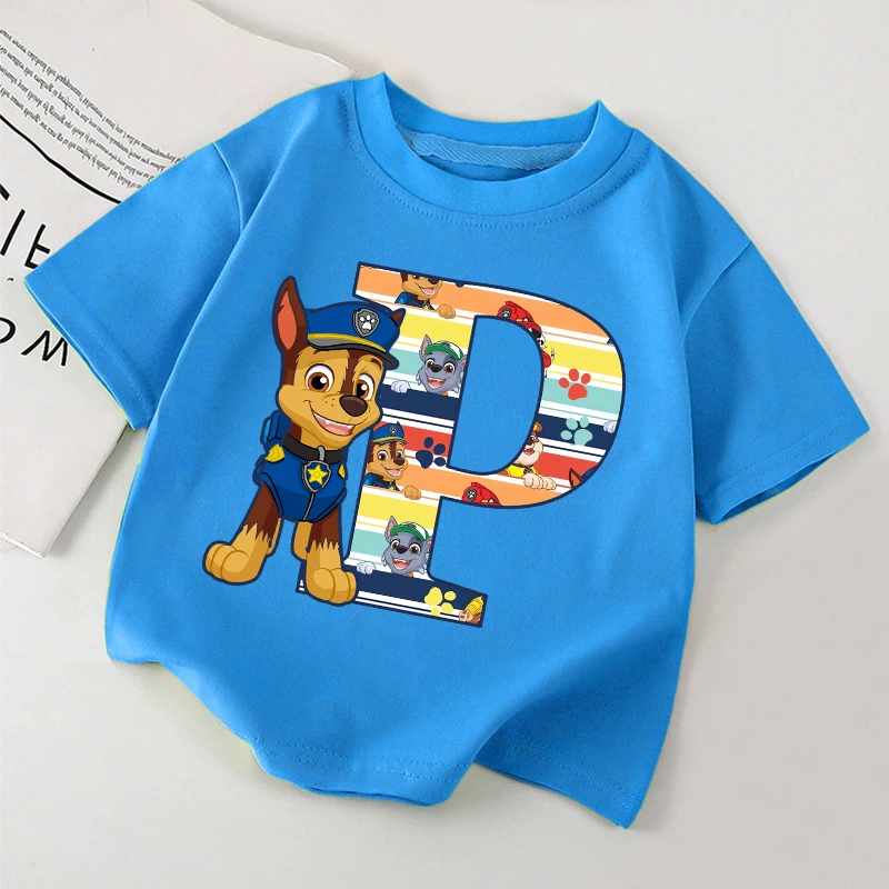 T-shirt Pat\'Patrouille à Manches Courtes pour Enfant, Décontracté, avec Dessin Animé, Lettre Graphique, Vêtements d\'Été, 2024