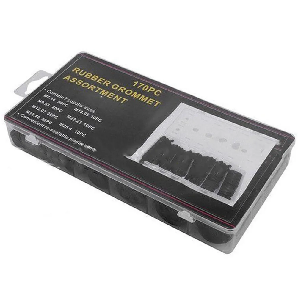 

170pcs Rubber Grommet Seal Ring Heat-Resistant Elasticity For Car Door Window Appliance Repair Kit Black Plastic Box Gasket