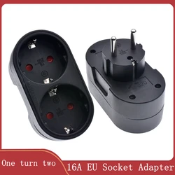 European Conversion Plug 1 to 2 Way Socket Adapter EU Standard Power Socket 16A Travel Plugs AC 110~250V German Converter