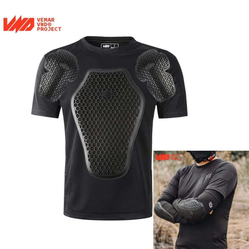 

Ice Silk Loose Short Sleeve Motorcycle Rider Crew Neck T-Shirt Built in Back Protection Shoulder Pads Men's Summer T-Shirt