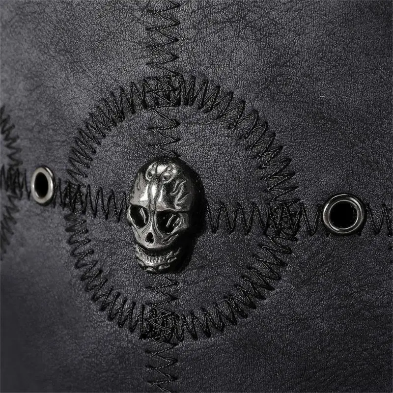 39BD Steampunk Top Hat Halloween Party Accessory Black Hat with Skull Decors
