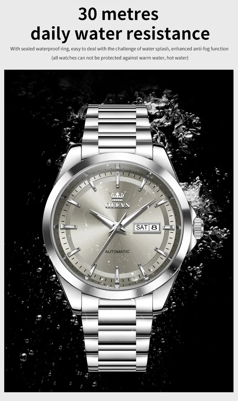 OLEVS 7090 Luxus Herrenuhr Neue Originalmarke Automatische Mechanische Uhren für Herren Stahlarmband Einfache Business Herren-Armbanduhr – Detail 6