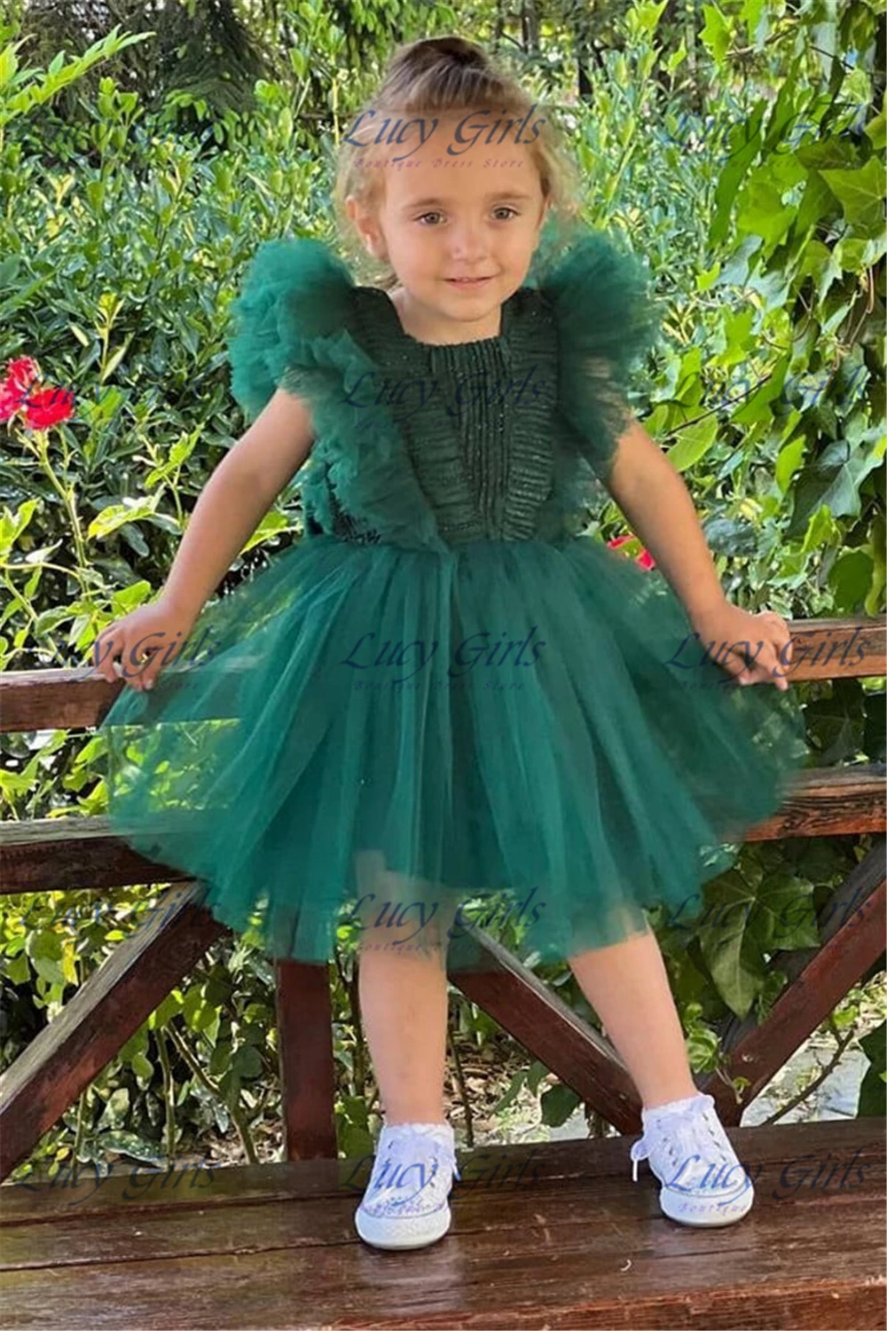 

Lovely Green Flower Girl Dress Blue Tulle Fluffy Little Princess Wedding Dresses Party Ball Kids Birthday Evening Gowns