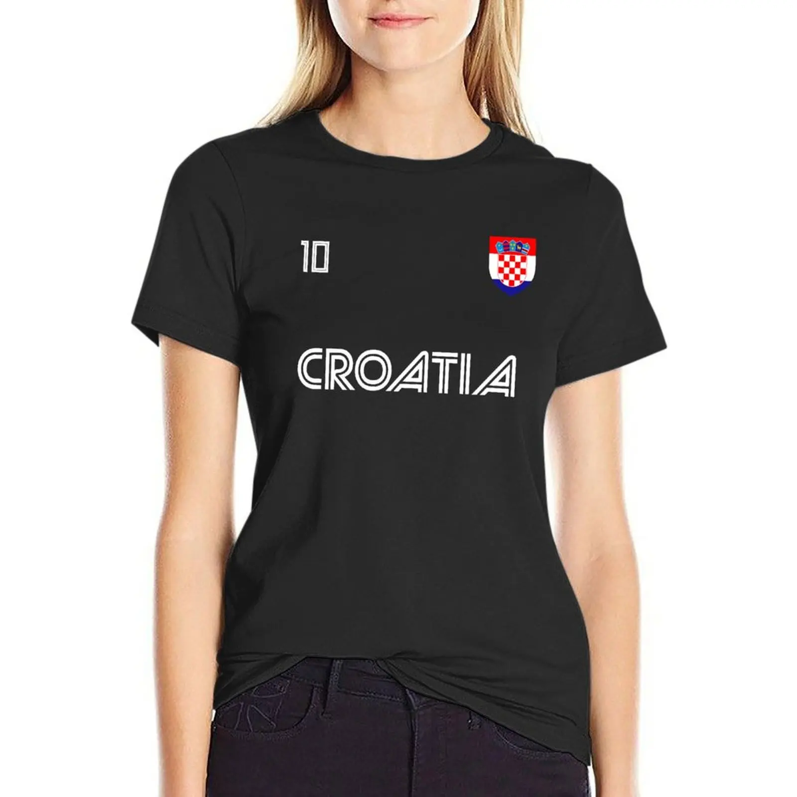 

Croatia Soccer Team Croatian Flag football fan T-Shirt cute tops funnys customizeds animal print Top Women