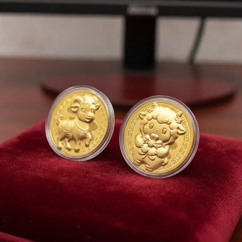 Gold‑Plated Year Of The Goat Coin, Clear Case For Collection & Festival Gift