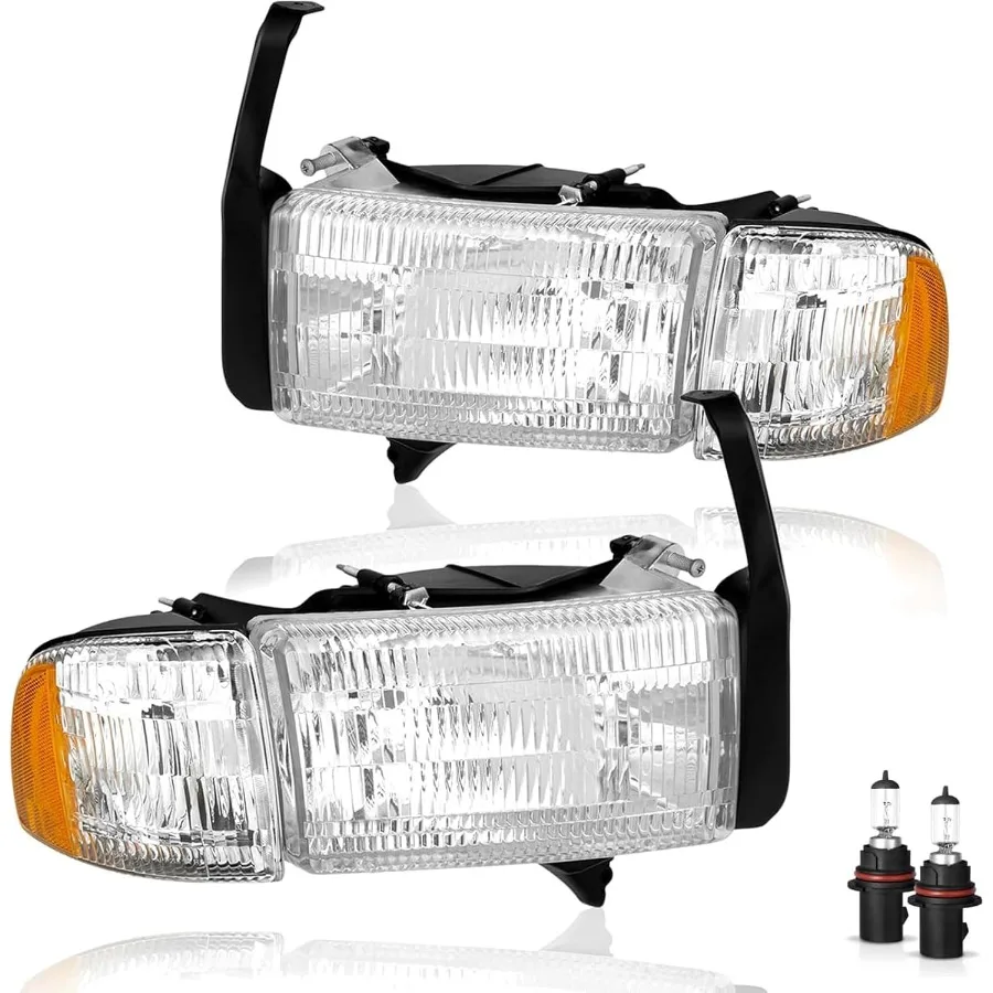 

For 19942001 Dodge Ram 1500 2500 3500 NonSport Models Headlamp Assembly with Bulb Chrome Housing Clear Lens for Improved Visibi