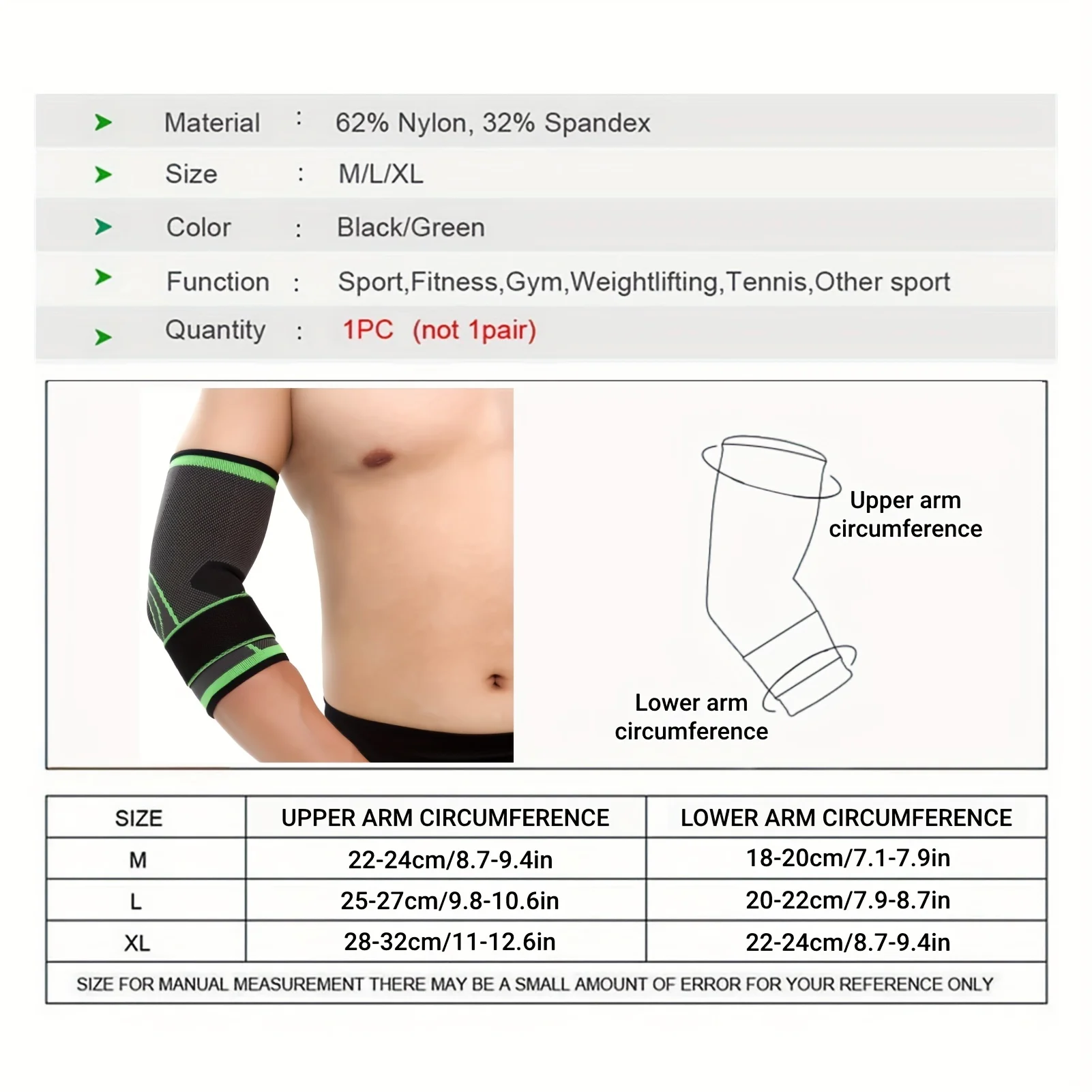 Order A Size Up, 1pc Elbow Support Brace with Compression Strap for Men WomenTendonitis, Tennis Arthritis Basketball Baseball