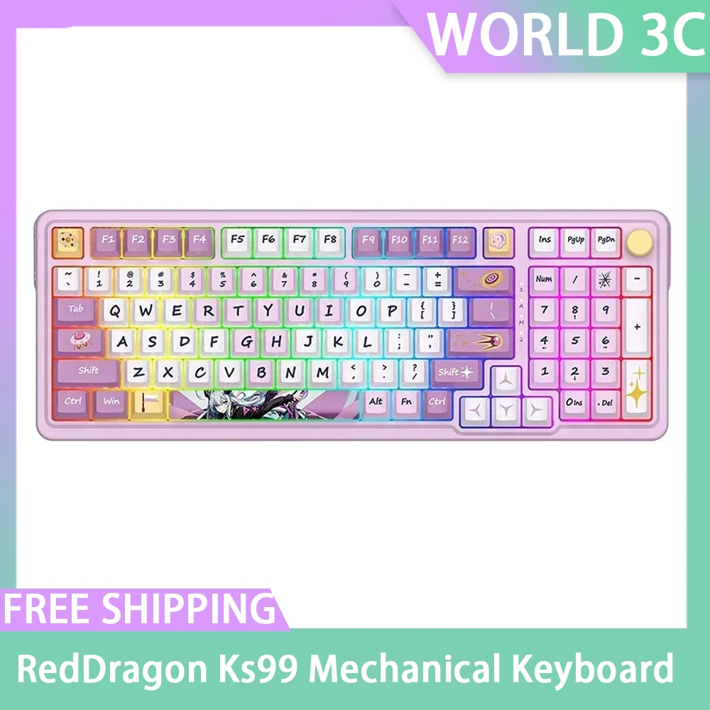 Reddragon Ks99 Mechanical Keyboard 3mode Customization Wireless Rgb Hot Swap Keyboard Gasket Light 98 Keys Gamer Keyboards Gift