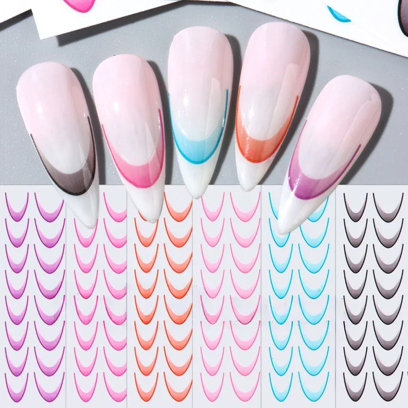 Autocollants pour Ongles avec Ligne Dégradée 3D, Design Romance Française, Mode, Accessoires Nail Art, Décalcomanie, Outil, Nouveau