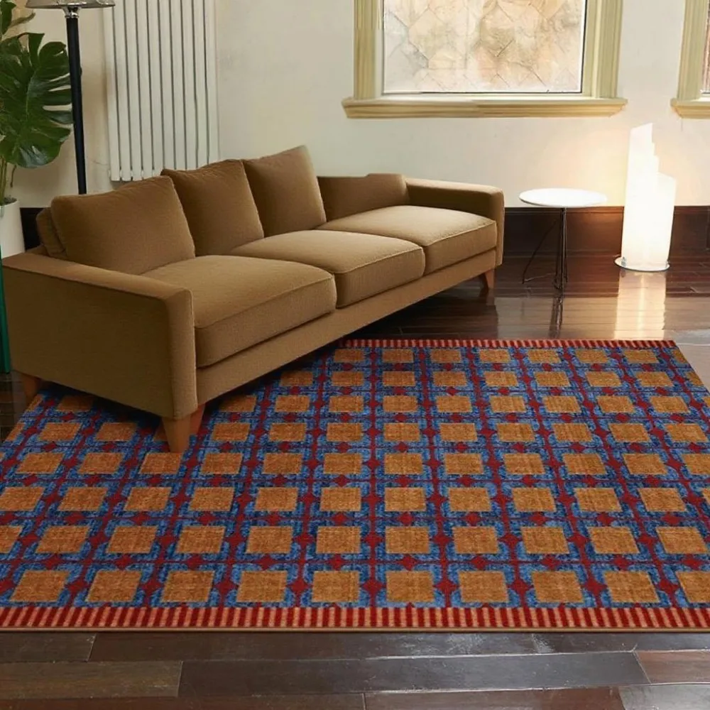 VIKAMA American Retro Checkered Carpet Contrasting Colour Bedroom Living Room Study Carpet Classic Home Decor
