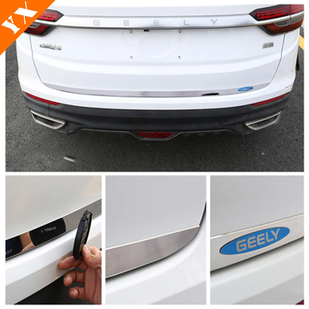 Stainless Garnish For Geely Coolray Accessories 2019-2022 Car Tailgate Rear Door Cover Molding Trim Tail Door Trim Sticker Cover