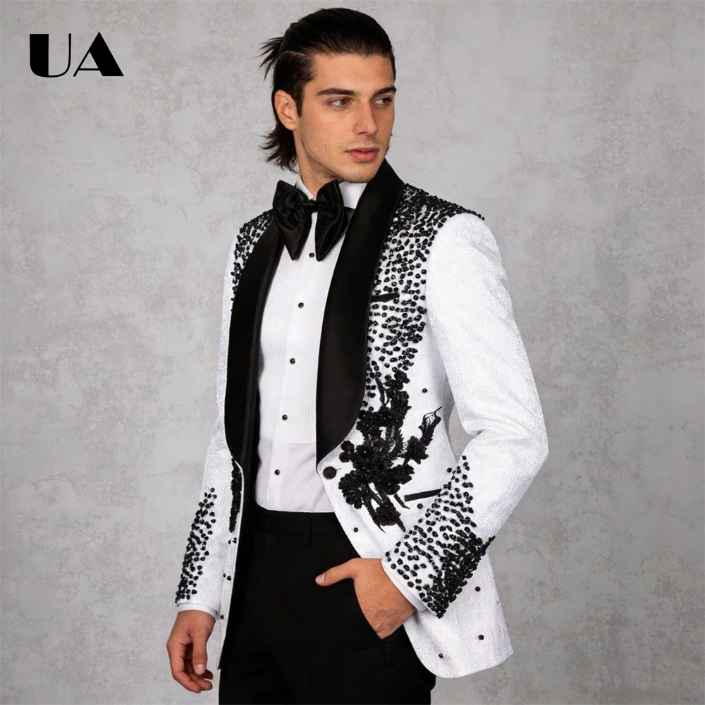 

Роскошный комплект из двух предметов с аппликациями из бисера для мужчин, костюм с шалью на одной пуговице для официального вечернего выпускного вечера и помолвки