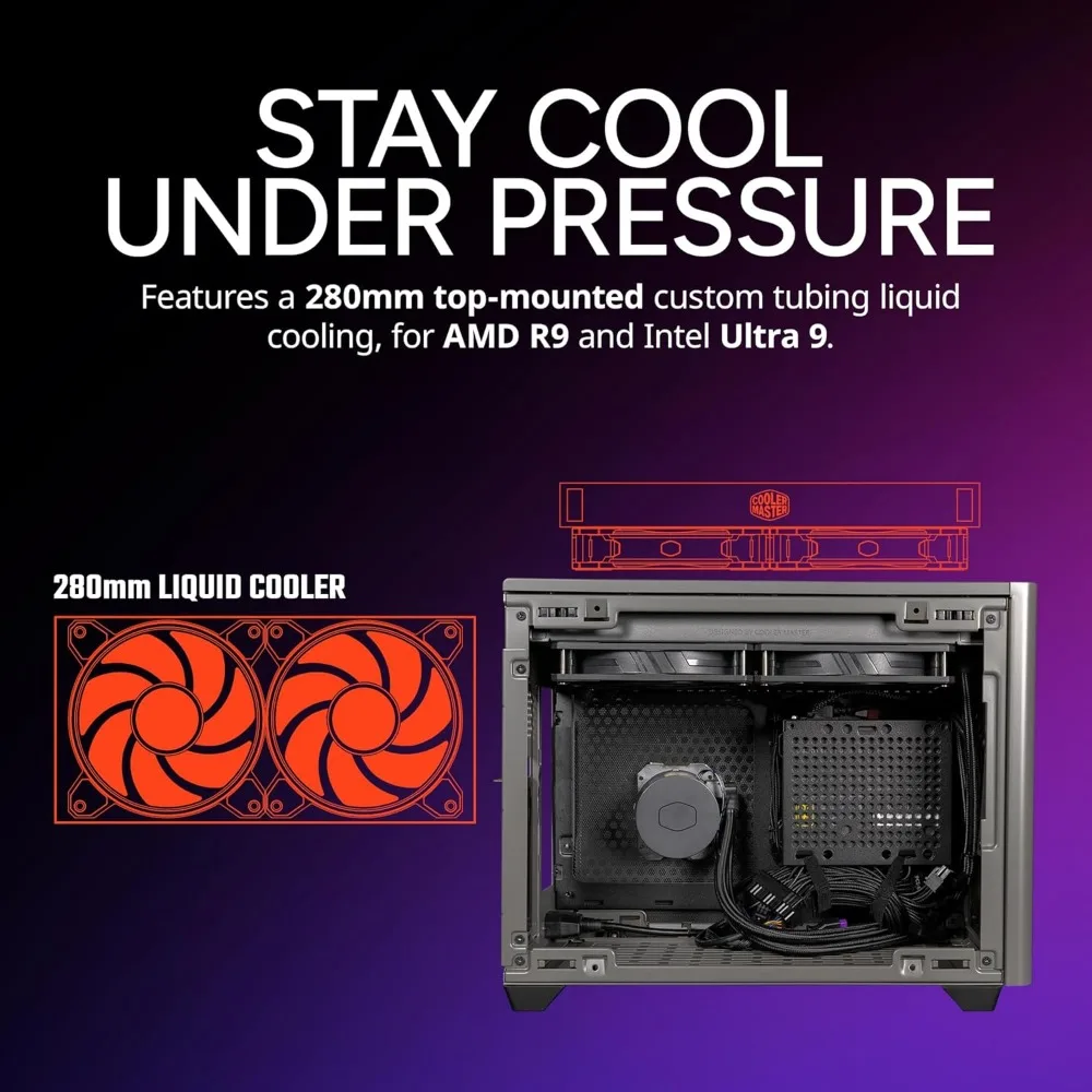 حافظة Cooler Master NR200P MAX V2 Mini-ITX مع 280 مم AIO وV850W SFX Gold PSU، PCIe 5.1 جاهزة
