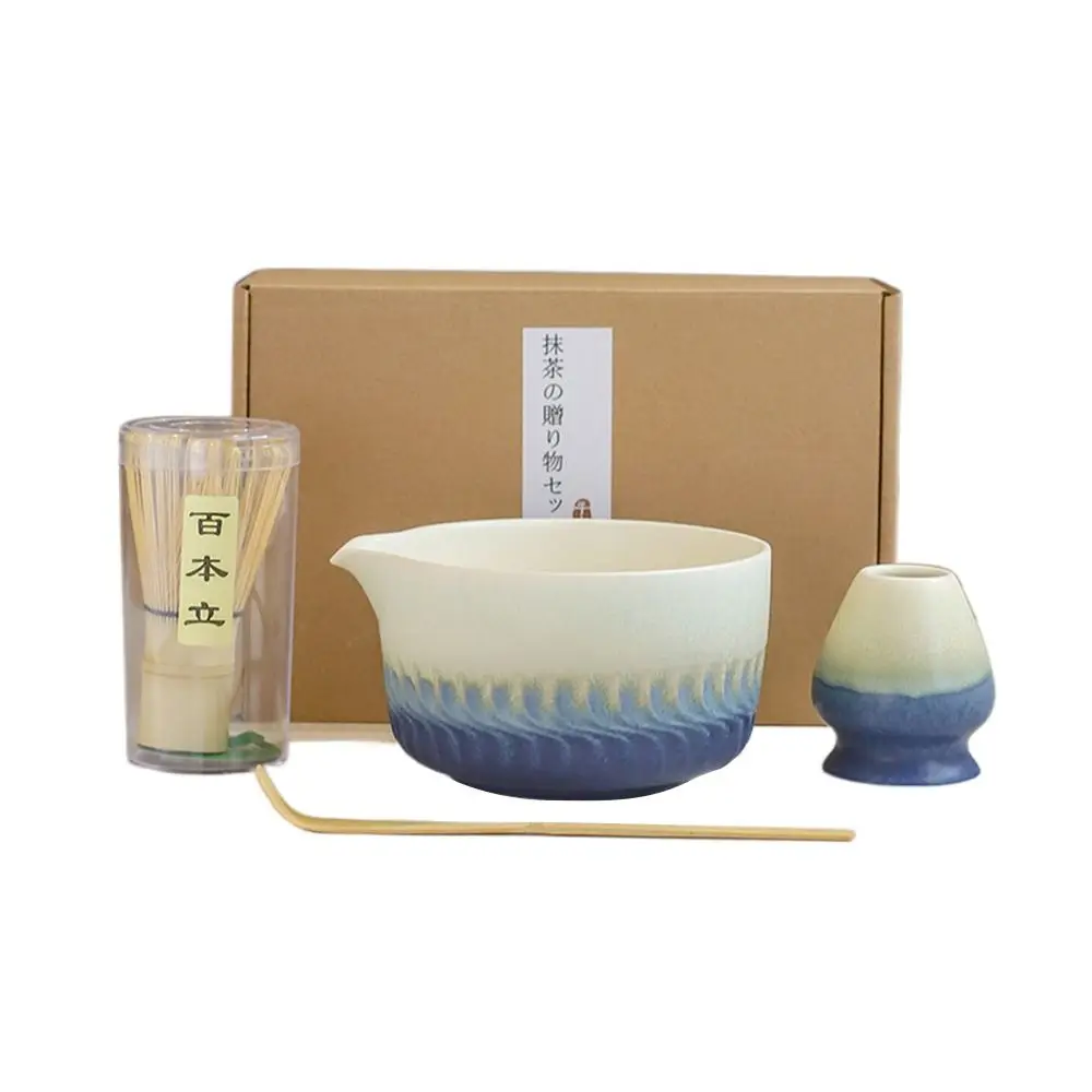 

4PCS Traditional Bamboo Ceramic Japanese Matcha Tea Set Food Grade Reusable Matcha Stirring Brush Safe Matcha Whisk