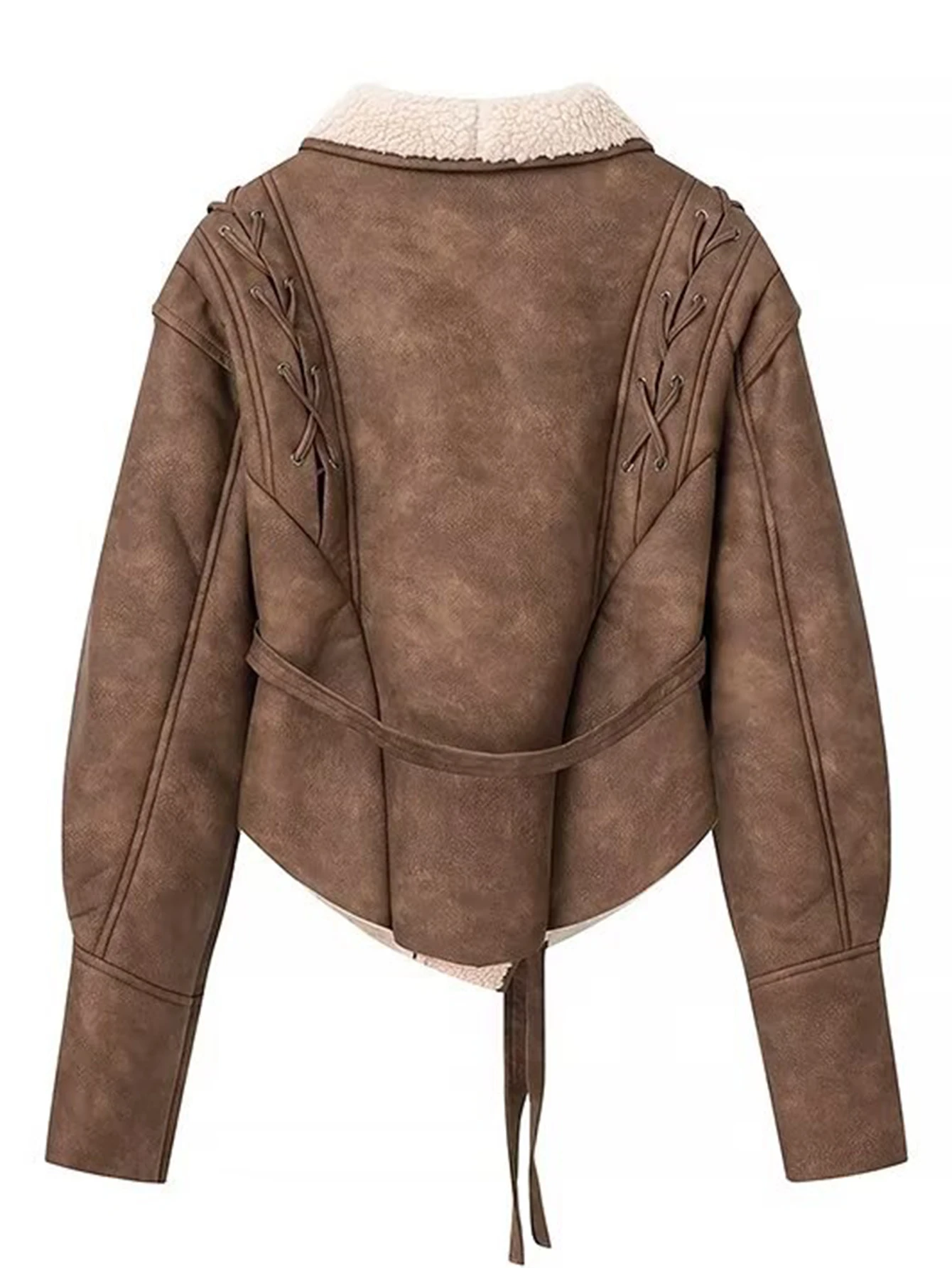 المرأة الخريف الشتاء طويلة الأكمام التلبيب معطف بارد الحلو بلون الصوف الزنانير ملابس خارجية غير رسمية للسيدات