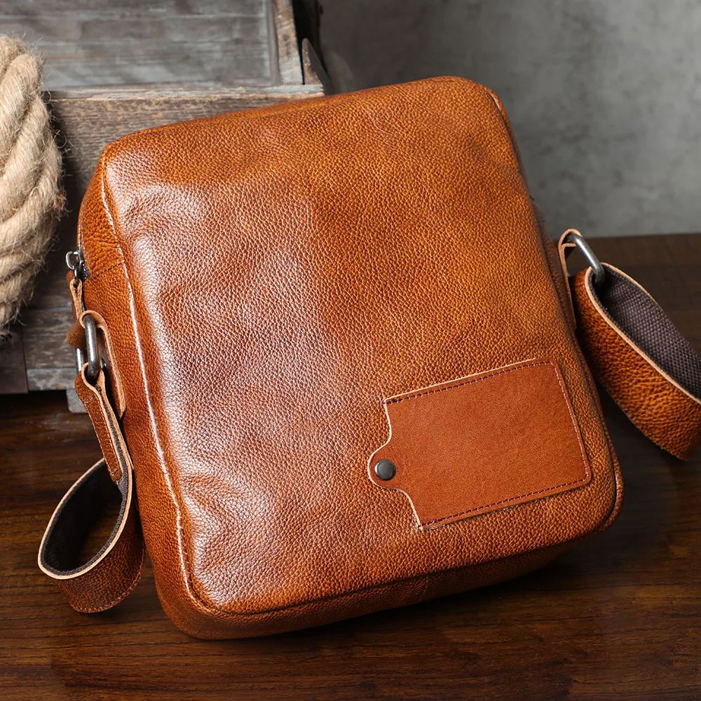 Vintage Echtleder Herren-Umhängetaschen Handgefertigte Crossbody-Messenger-Taschen für Männer Handy & Schlüssel – Detail 10