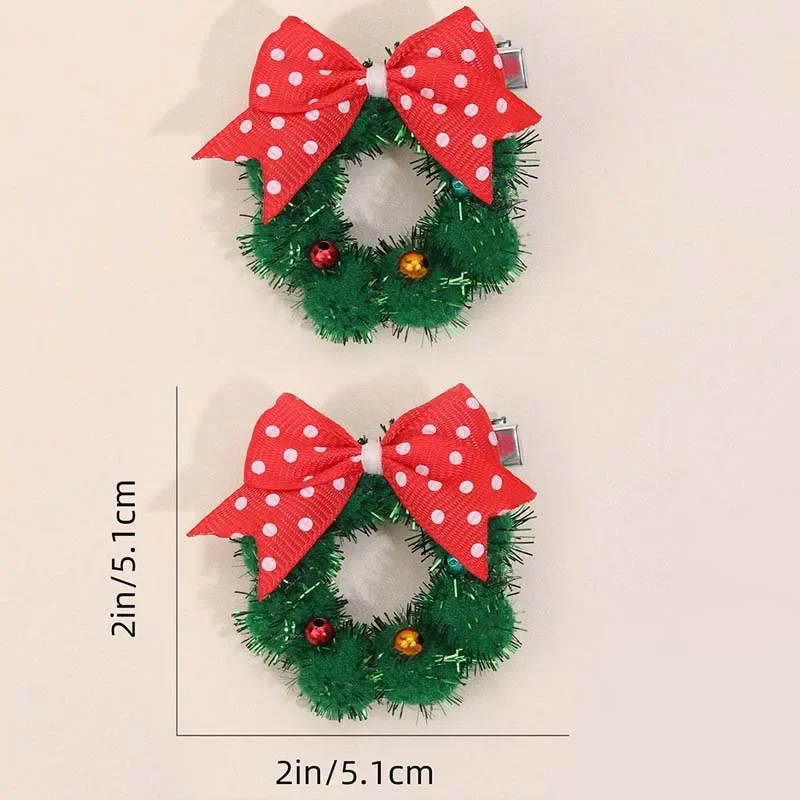 Oaoleer 2Pcs Christmas Wreath Hair Clips For Baby Girls Mini Handmade Bowknote Wreaths Hairpin Barrettes Kids Hair Accessories