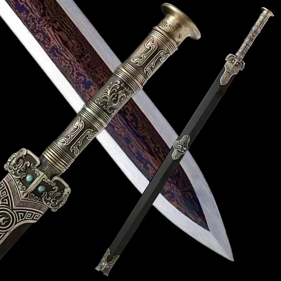 HighQuality Handmade Folded Steel Blade Battle Sword Chinese KUNGFU Jian Brass Handle Straight Edge-Knife