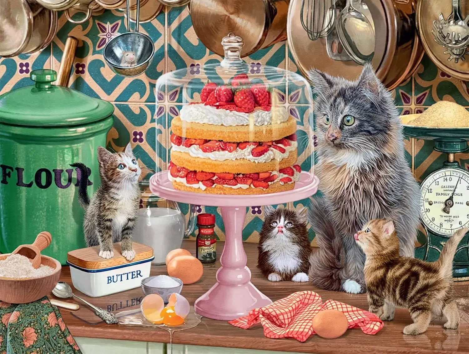 

Cake and Cat Wooden Puzzle 300/500/1000 Pieces Jigsaw Puzzles for Gameroom Bedroom Livingroom Challenging Family Activity Games