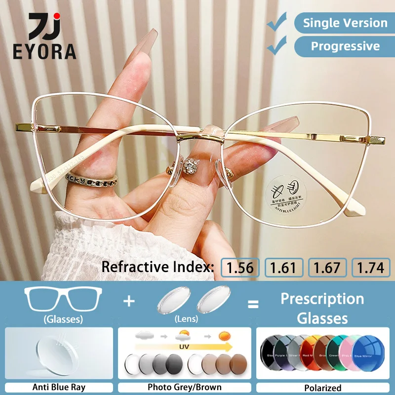 

EYORA Fashion Women Cat Eye Metal Reading Glasses Myopia Eyewear Hyperopia Anti Blue Light Progressive Photochromic Eyewear Lens