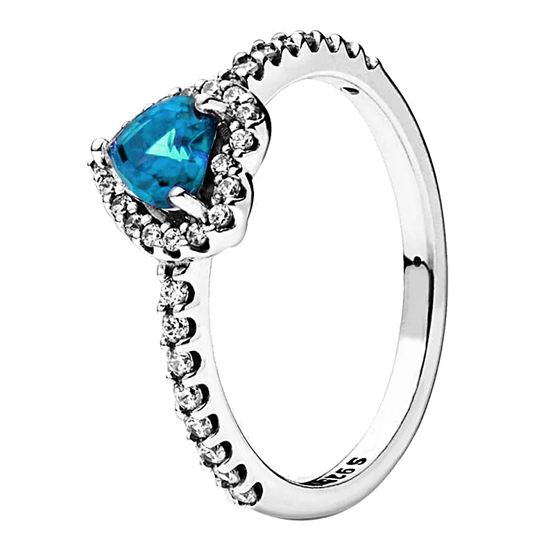 925 Sterling Silver Elevado Anel Coração para Mulheres, Anéis de Cristal, Jóias, Amarelo, Roxo, Azul, Valentim, Presente de Aniversário, DIY