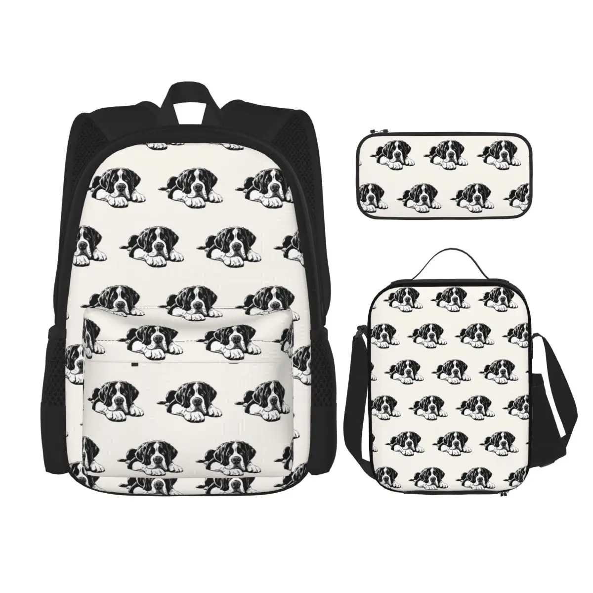 The Saint Bernard Backpacks Children Bookbag School Bags Rucksack Lunch Bag Pen Bag Three-Piece Set