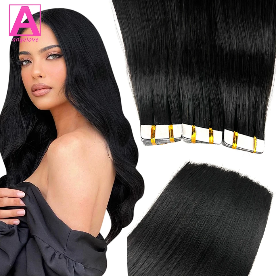 

Tape in Hair Extensions Human Hair Silky Straight Remy Human Hair Extensions Tape in 20pcs 50g Jet Black Color Tape in Extension