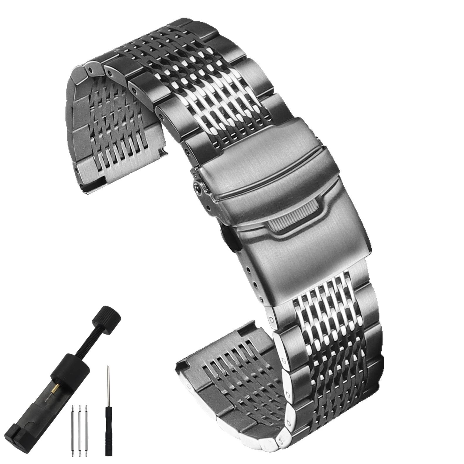 18/20/22/24 мм твердый матовый ремешок для часов из нержавеющей стали, регулируемый браслет из бисера для Huawei Samsung Garmin, ремешок-цепочка для умных часов