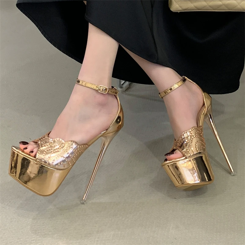 Aneikeh Champagne Nightclub Sexy Diamond High Heels Women Sandals Fashion Pole Dance Platform Open Toe Buckle Strap Party Shoes - view 3